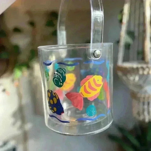 Vintage 90’s Acrylic Ice Bucket Retro Clear Tropical Fish & Beach Theme Decor - Picture 6 of 7